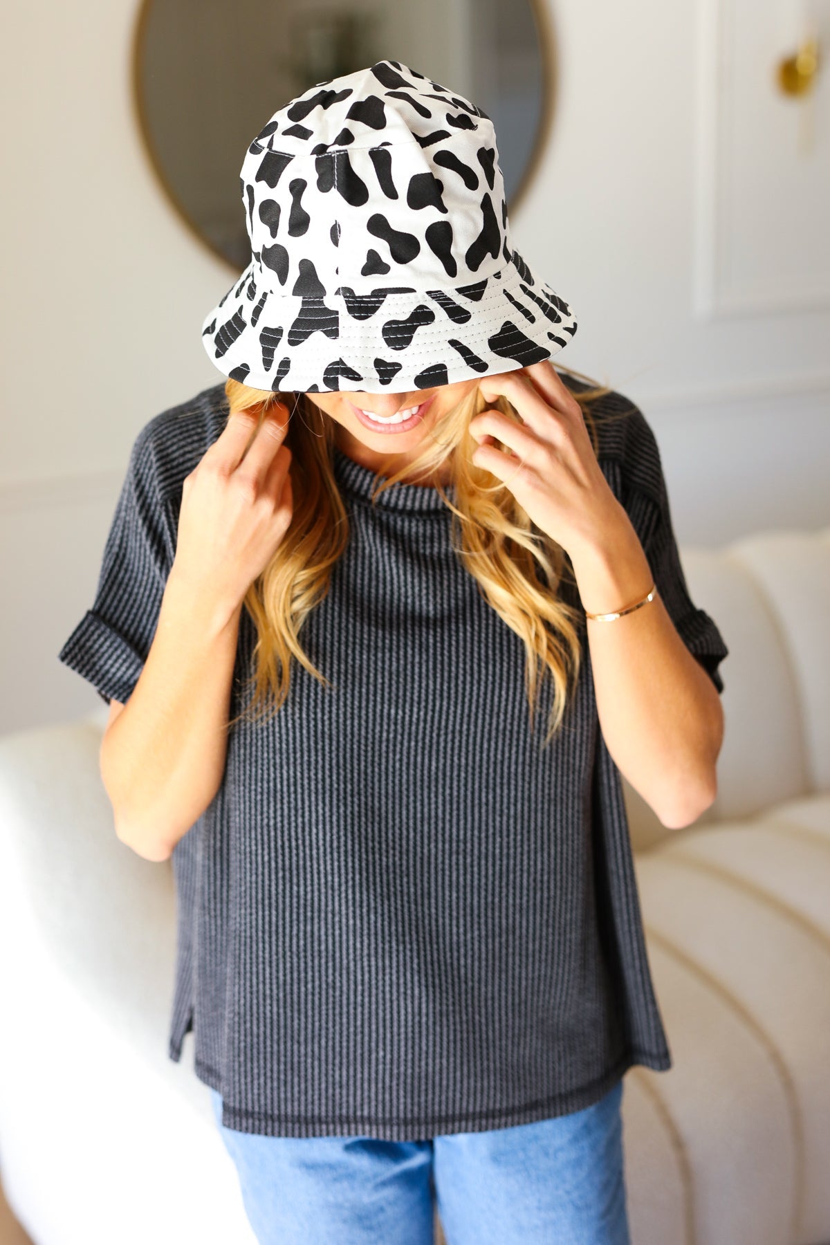 Cow Print Canvas Bucket Hat