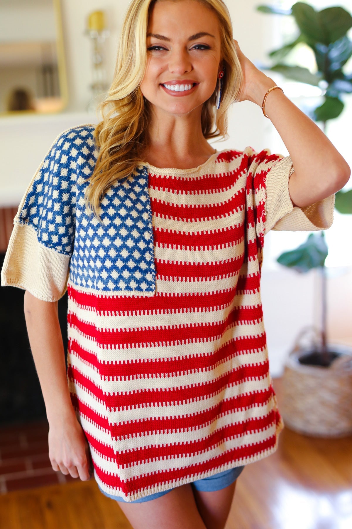 American Flag Jacquard Knit Sweater Top