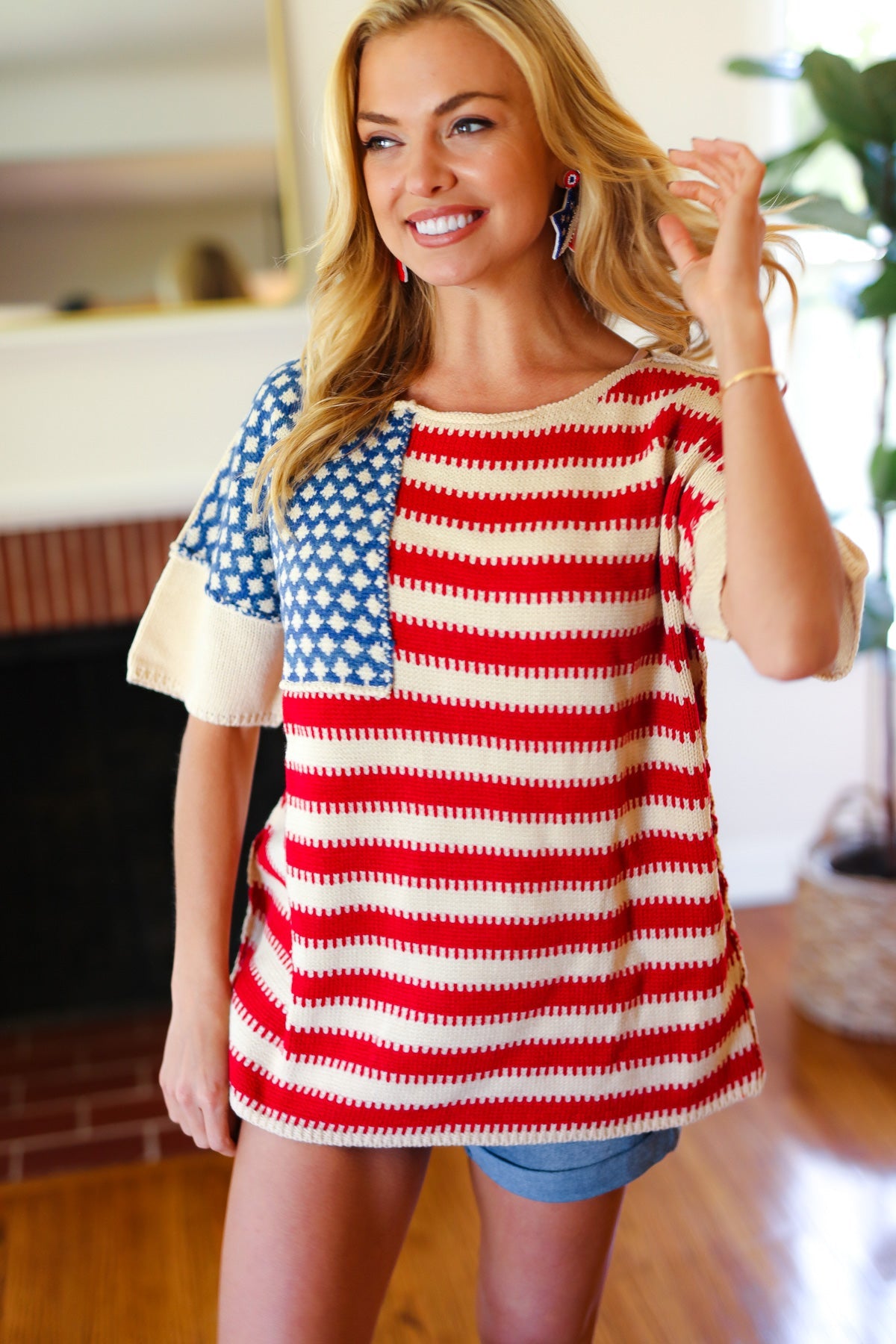 American Flag Jacquard Knit Sweater Top