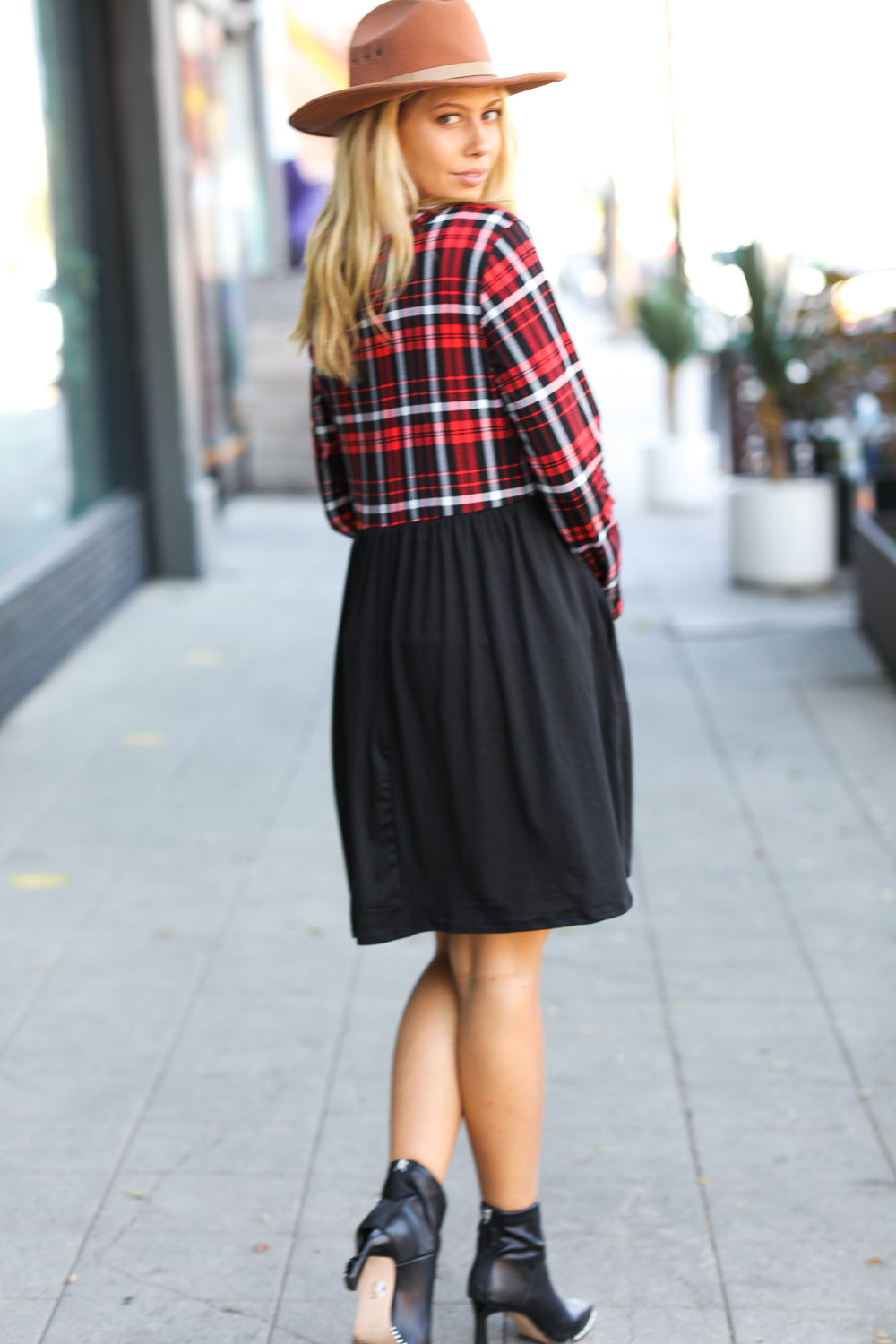 Holiday Plaid Twofer Babydoll Dress