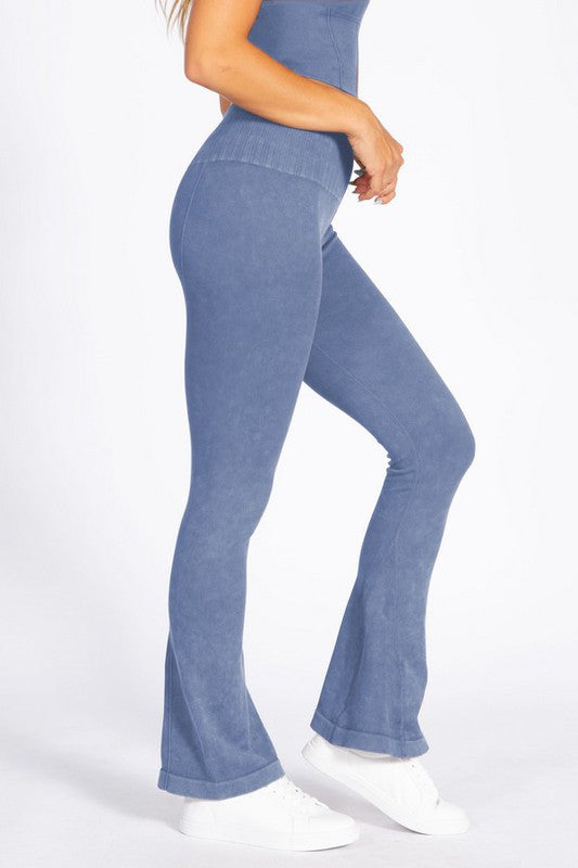 Women's Stone Washed Ribbed Yoga Pants