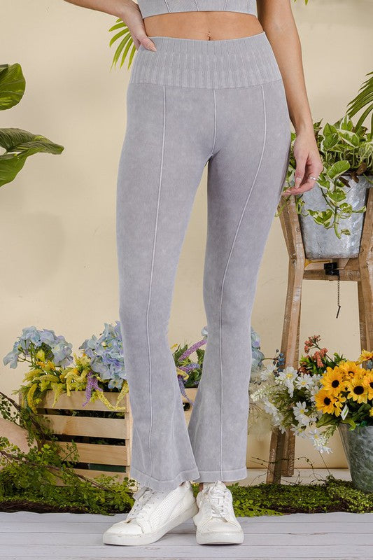 Women's Stone Washed Ribbed Yoga Pants