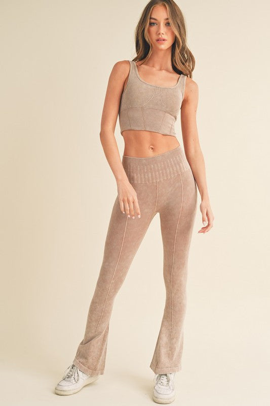 Women's Stone Washed Ribbed Matching Yoga Set