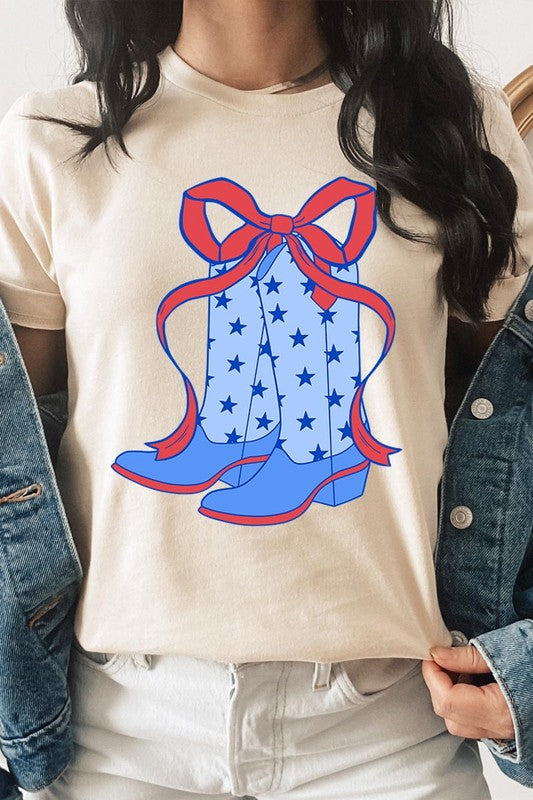 Coquette Cowgirl Boots 4th Of July Graphic T Shirt