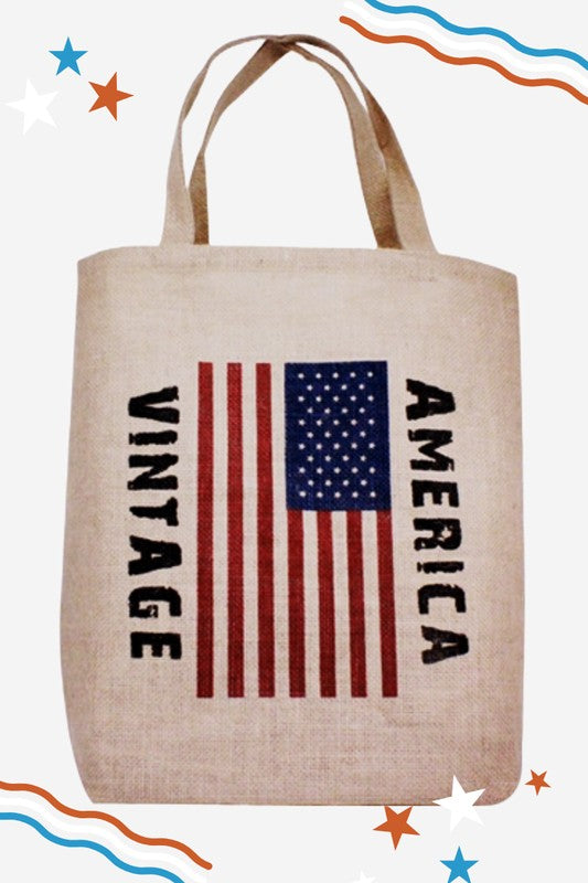 VINTAGE AMERICAN FLAG STRAW TOTE BAG