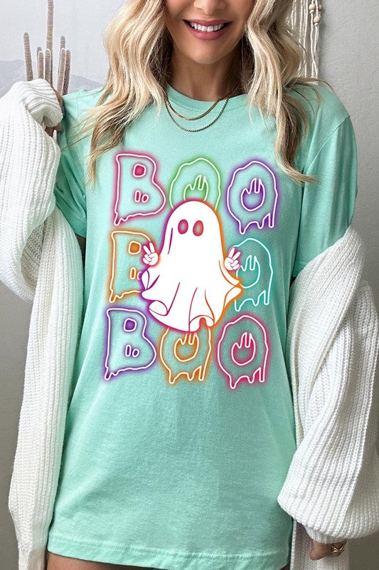 Boo Neon Halloween Ghost Graphic Tee