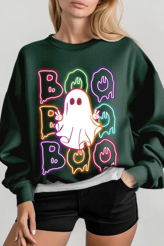 Boo Neon Halloween Ghost Graphic Sweatshirts