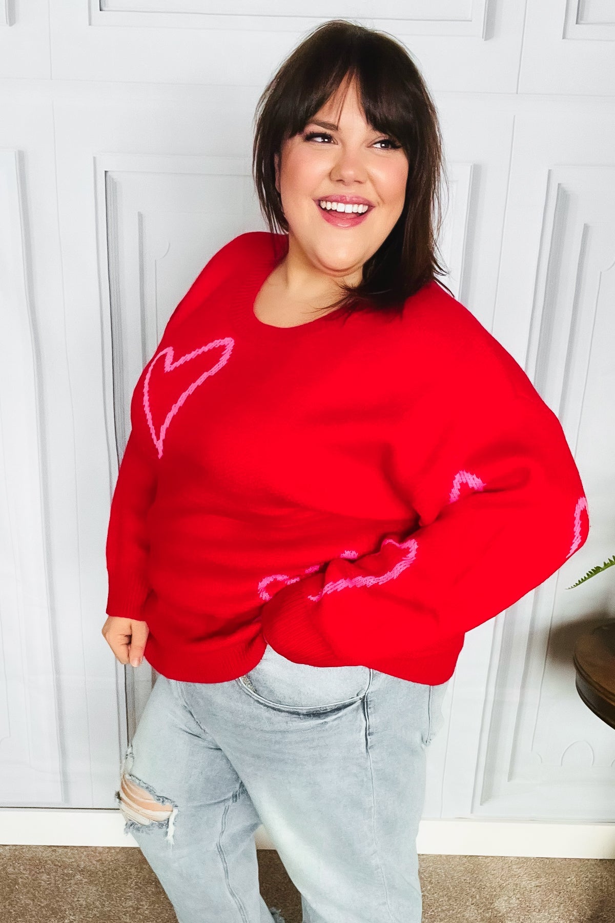 Make You Smile Red Heart Jacquard Oversized Sweater