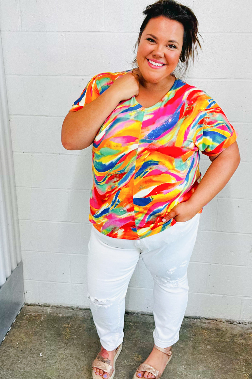 Watercolor Paint Strokes V Neck Top